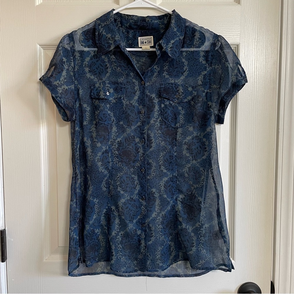 00’s Women’s Converse One Star Sheer Button up Top Size Large